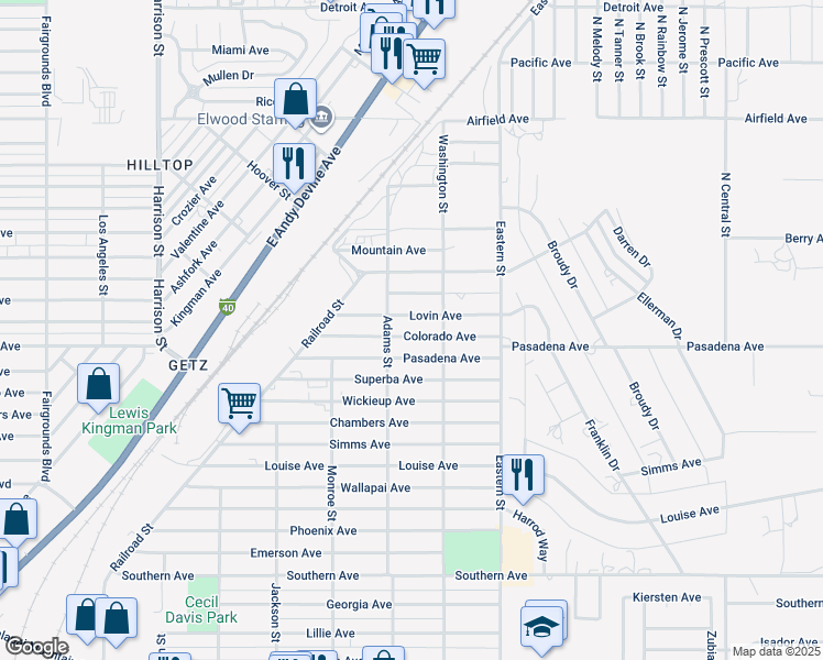 map of restaurants, bars, coffee shops, grocery stores, and more near 2721 Colorado Avenue in Kingman