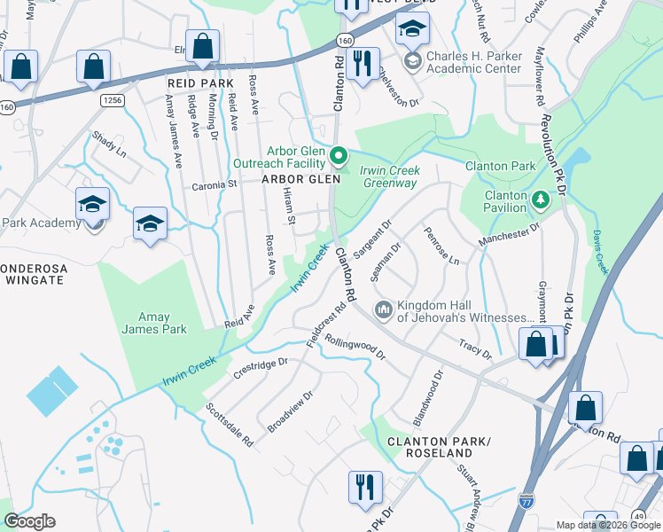 map of restaurants, bars, coffee shops, grocery stores, and more near 3734 Sargeant Drive in Charlotte