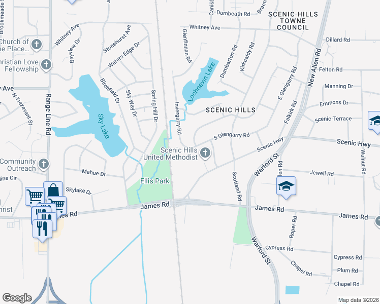 map of restaurants, bars, coffee shops, grocery stores, and more near 2861 Invergarry Road in Memphis