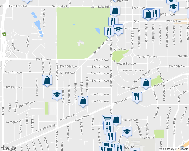 map of restaurants, bars, coffee shops, grocery stores, and more near 4239 Southwest 11th Avenue in Amarillo