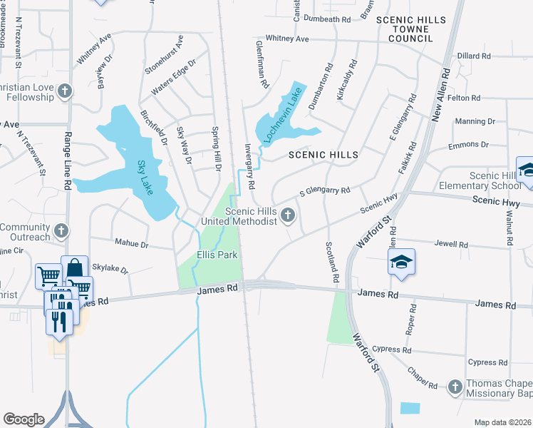 map of restaurants, bars, coffee shops, grocery stores, and more near 2861 Invergarry Road in Memphis
