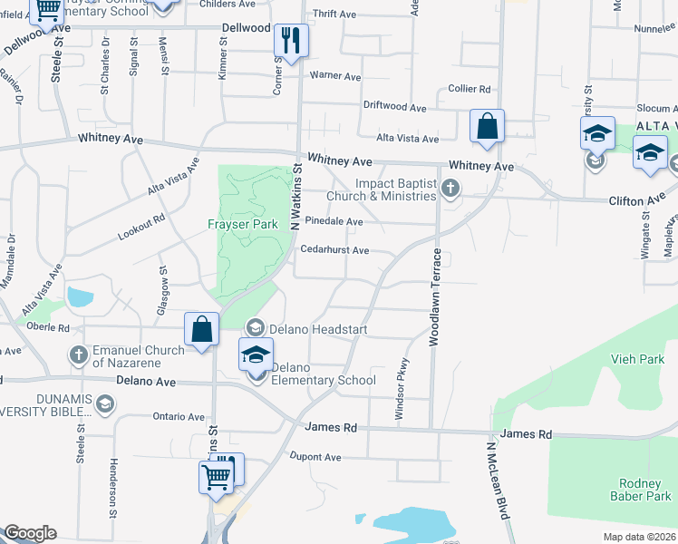 map of restaurants, bars, coffee shops, grocery stores, and more near 1872 Portland Avenue in Memphis