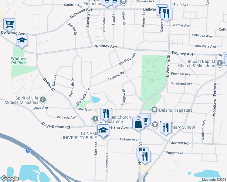 map of restaurants, bars, coffee shops, grocery stores, and more near 2848 Vayu Drive in Memphis