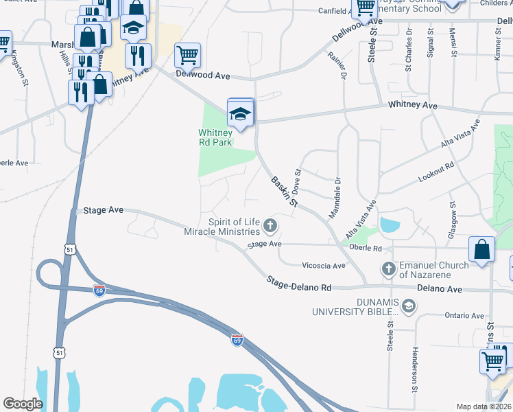 map of restaurants, bars, coffee shops, grocery stores, and more near 1247 Vistaview Cove in Memphis