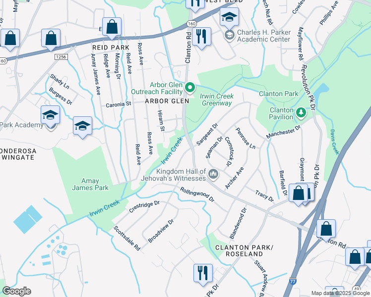 map of restaurants, bars, coffee shops, grocery stores, and more near 3734 Sargeant Drive in Charlotte