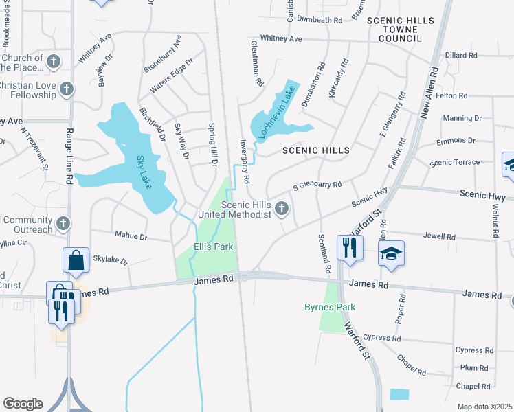 map of restaurants, bars, coffee shops, grocery stores, and more near 2861 Invergarry Road in Memphis