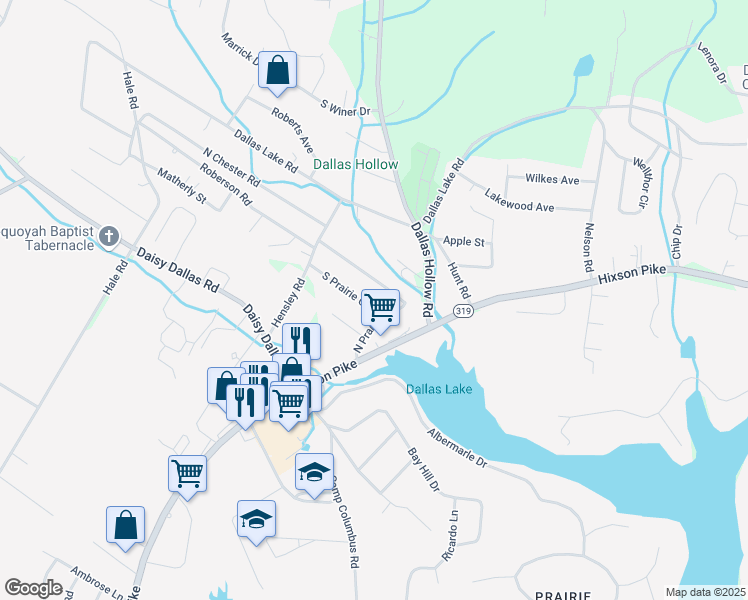 map of restaurants, bars, coffee shops, grocery stores, and more near 1853 South Prairie Circle in Hamilton County