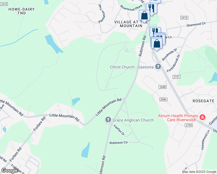 map of restaurants, bars, coffee shops, grocery stores, and more near 411 Eagles Walk in Gastonia