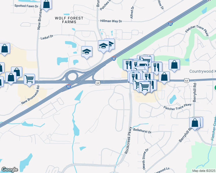 map of restaurants, bars, coffee shops, grocery stores, and more near 8861 Fairway Gardens Drive in Memphis