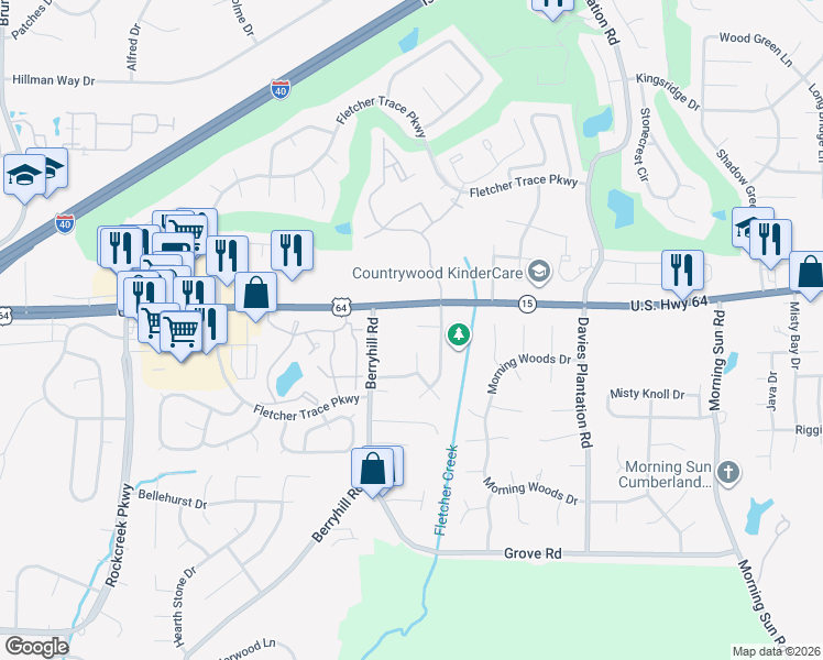 map of restaurants, bars, coffee shops, grocery stores, and more near 9301 Morning Garden Cove in Memphis
