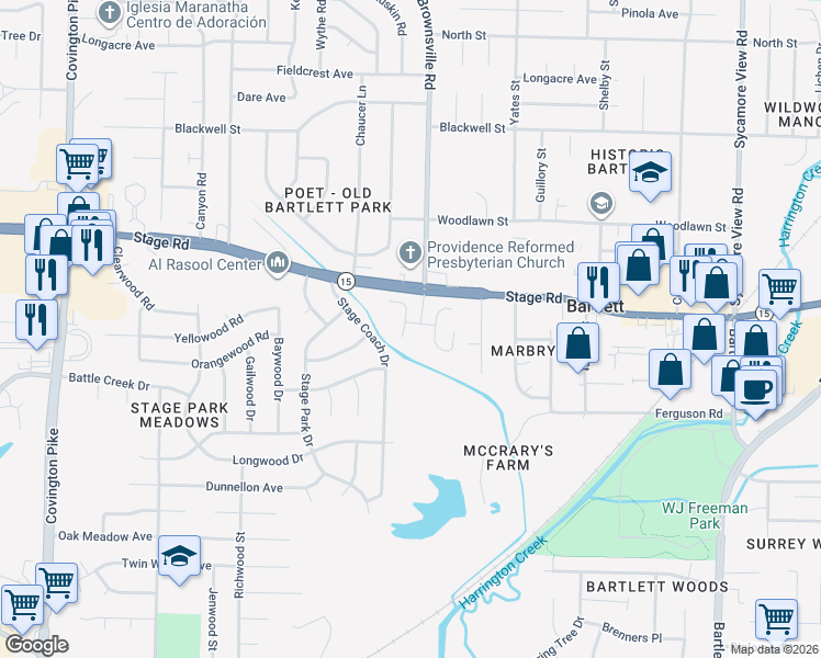 map of restaurants, bars, coffee shops, grocery stores, and more near 2856 Copper Ridge Cove South in Memphis