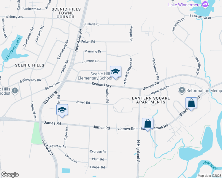 map of restaurants, bars, coffee shops, grocery stores, and more near 2860 Walnut Road in Memphis