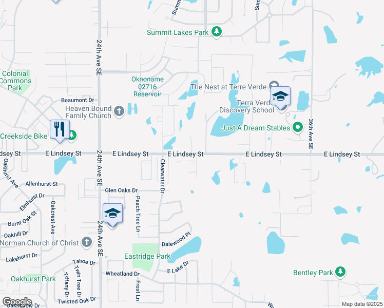 map of restaurants, bars, coffee shops, grocery stores, and more near 2926 East Lindsey Street in Norman