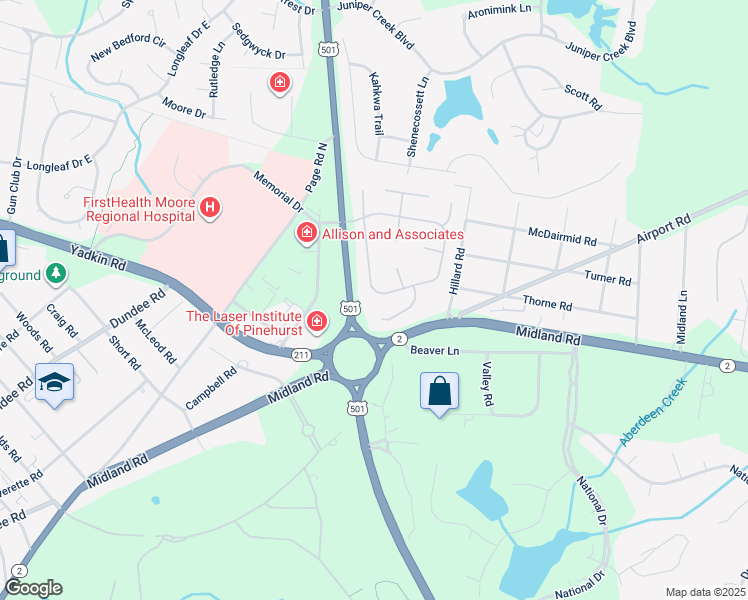 map of restaurants, bars, coffee shops, grocery stores, and more near 555 Pinehurst Trace Drive in Pinehurst