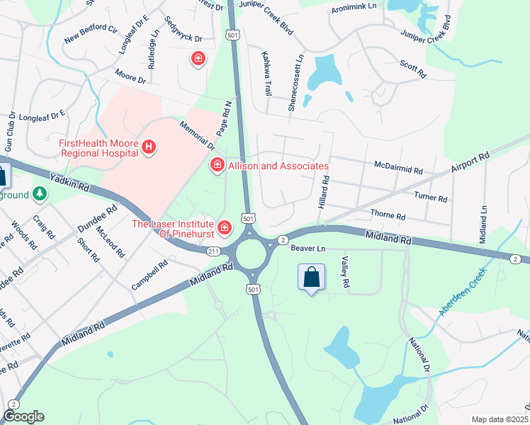 map of restaurants, bars, coffee shops, grocery stores, and more near 555 Pinehurst Trace Drive in Pinehurst