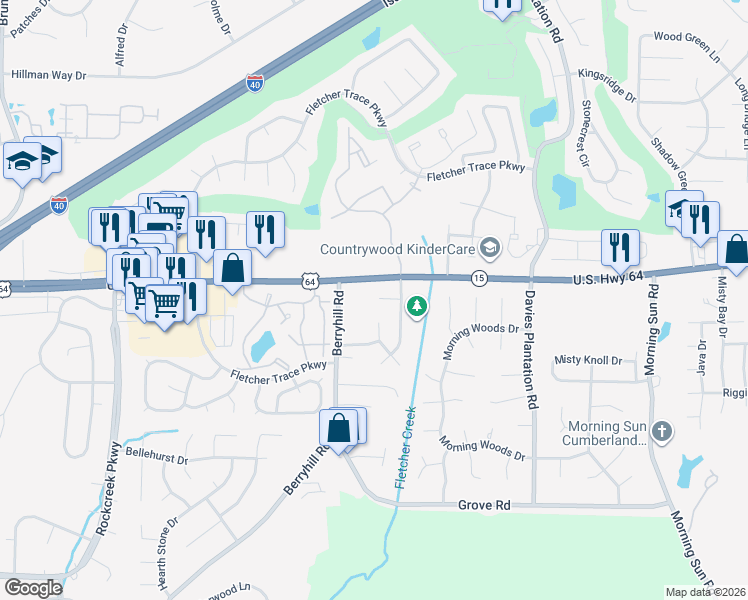 map of restaurants, bars, coffee shops, grocery stores, and more near 9301 Morning Garden Cove in Memphis