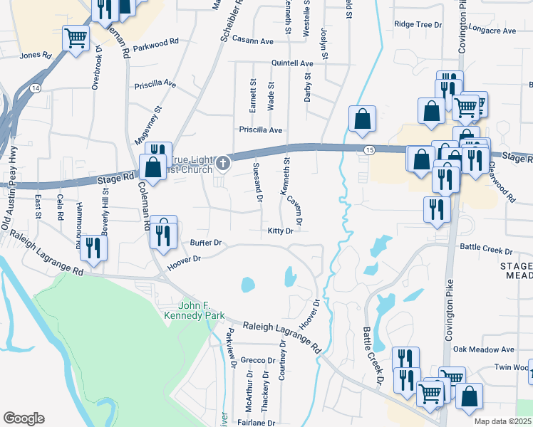 map of restaurants, bars, coffee shops, grocery stores, and more near 2870 Suesand Drive in Memphis