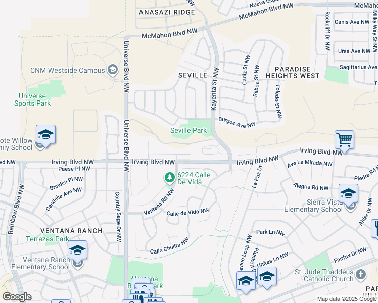 map of restaurants, bars, coffee shops, grocery stores, and more near 6307 Duero Place Northwest in Albuquerque