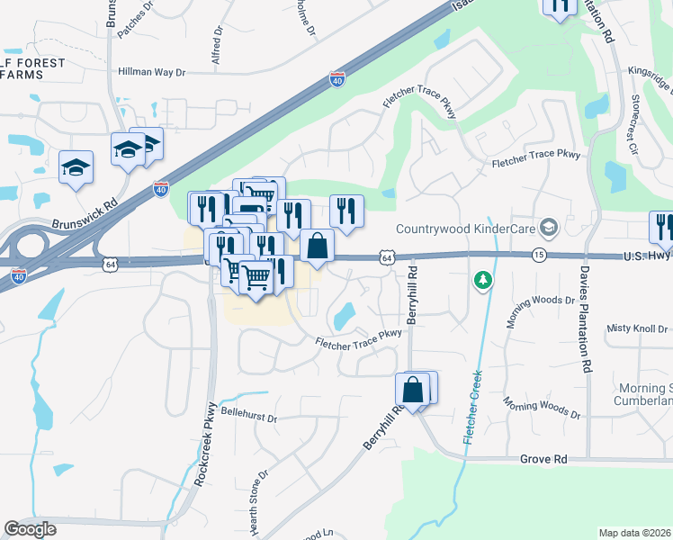 map of restaurants, bars, coffee shops, grocery stores, and more near 9135 Morning Ridge Road in Memphis
