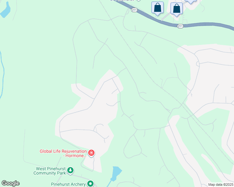 map of restaurants, bars, coffee shops, grocery stores, and more near 15 Brinyan Court in Pinehurst