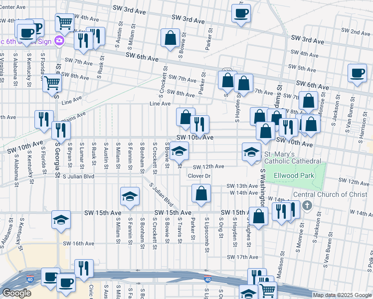 map of restaurants, bars, coffee shops, grocery stores, and more near 1411 Southwest 11th Avenue in Amarillo