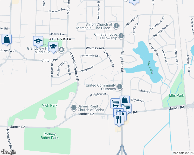 map of restaurants, bars, coffee shops, grocery stores, and more near 2860 Sandwood Street in Memphis