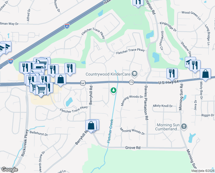 map of restaurants, bars, coffee shops, grocery stores, and more near 9301 Morning Garden Cove in Memphis