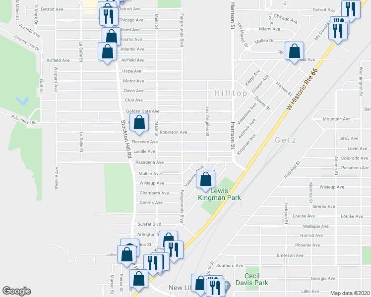 map of restaurants, bars, coffee shops, grocery stores, and more near 1804 Fairgrounds Avenue in Kingman