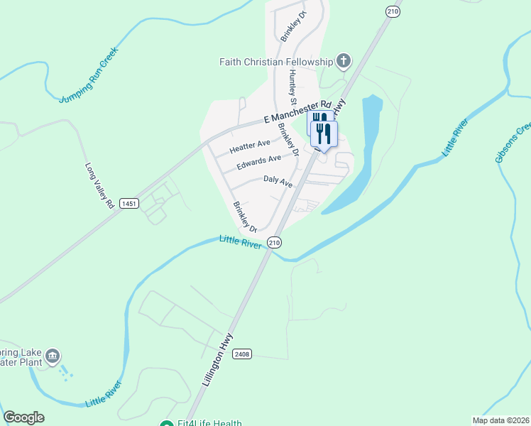 map of restaurants, bars, coffee shops, grocery stores, and more near 2409 Brinkley Drive in Spring Lake