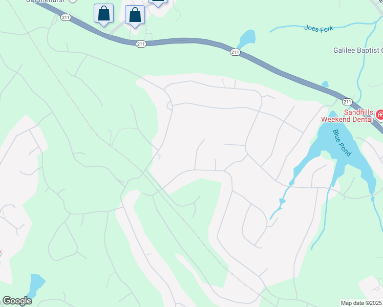 map of restaurants, bars, coffee shops, grocery stores, and more near 32 New Castle Place in Pinehurst