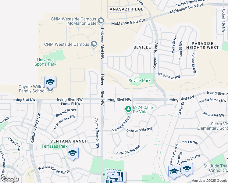 map of restaurants, bars, coffee shops, grocery stores, and more near 10415 Mullhacen Place Northwest in Albuquerque
