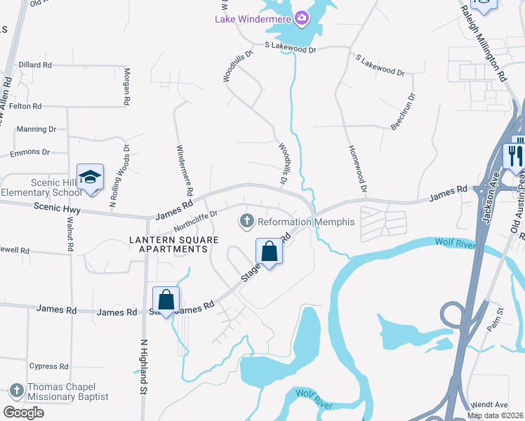 map of restaurants, bars, coffee shops, grocery stores, and more near 2868 Kings Lynn Cove in Memphis