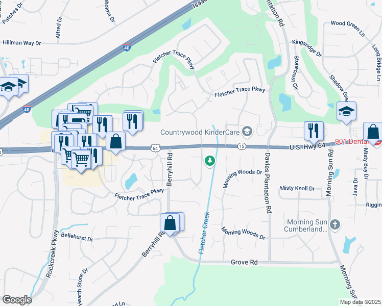 map of restaurants, bars, coffee shops, grocery stores, and more near 9300 Morning Garden Cove in Memphis