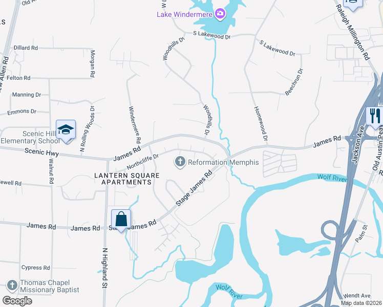 map of restaurants, bars, coffee shops, grocery stores, and more near 2868 Kings Lynn Cove in Memphis