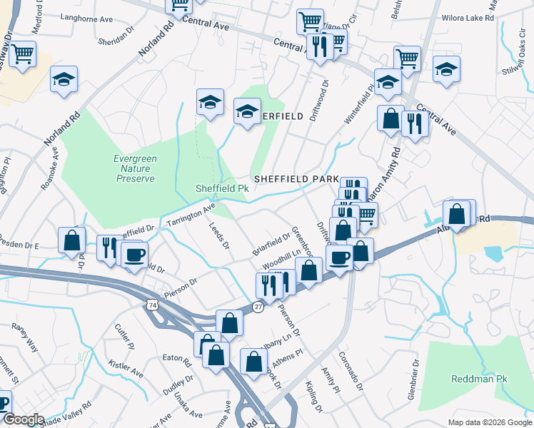 map of restaurants, bars, coffee shops, grocery stores, and more near in Charlotte