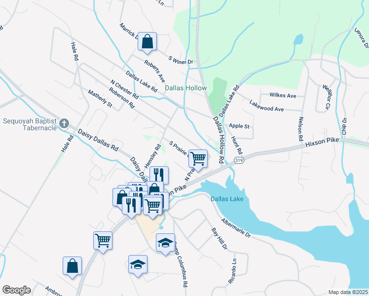 map of restaurants, bars, coffee shops, grocery stores, and more near 1840 North Prairie Circle in Hamilton County