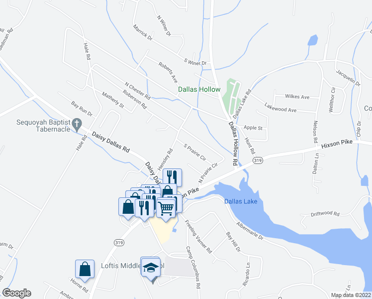 map of restaurants, bars, coffee shops, grocery stores, and more near 1838 South Prairie Circle in Hamilton County