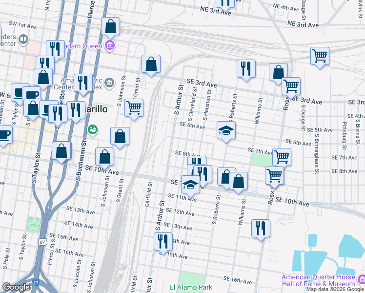 map of restaurants, bars, coffee shops, grocery stores, and more near 1101-1199 Southeast 7th Avenue in Amarillo