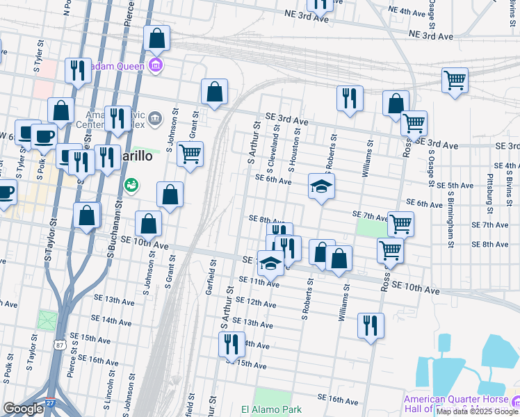 map of restaurants, bars, coffee shops, grocery stores, and more near 1101-1199 Southeast 7th Avenue in Amarillo