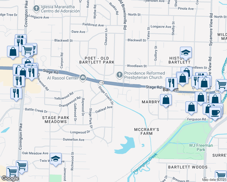 map of restaurants, bars, coffee shops, grocery stores, and more near 2915 Copper Ridge Cove North in Memphis