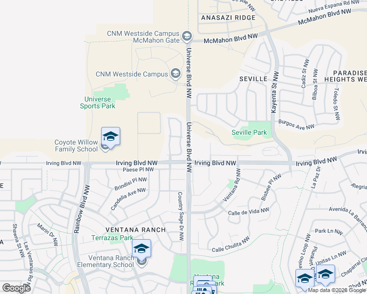 map of restaurants, bars, coffee shops, grocery stores, and more near 10428 Venticello Drive Northwest in Albuquerque