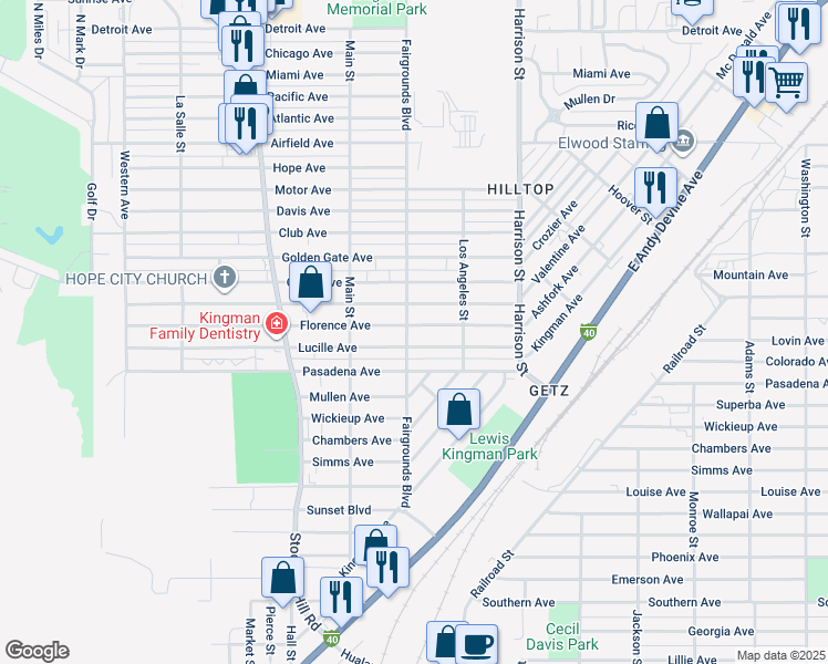 map of restaurants, bars, coffee shops, grocery stores, and more near 1816 Fairgrounds Avenue in Kingman