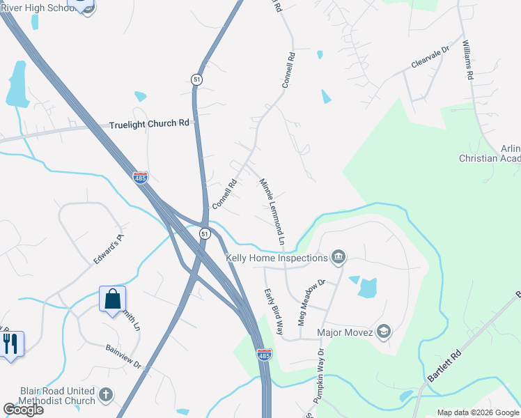 map of restaurants, bars, coffee shops, grocery stores, and more near 9909 Minnie Lemmond Lane in Mint Hill