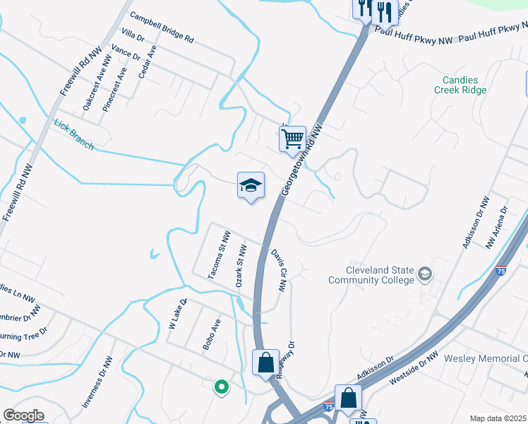 map of restaurants, bars, coffee shops, grocery stores, and more near 3635 Georgetown Road Northwest in Cleveland