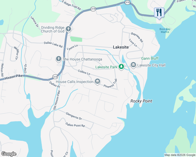 map of restaurants, bars, coffee shops, grocery stores, and more near 2321 Collins Lane in Soddy-Daisy