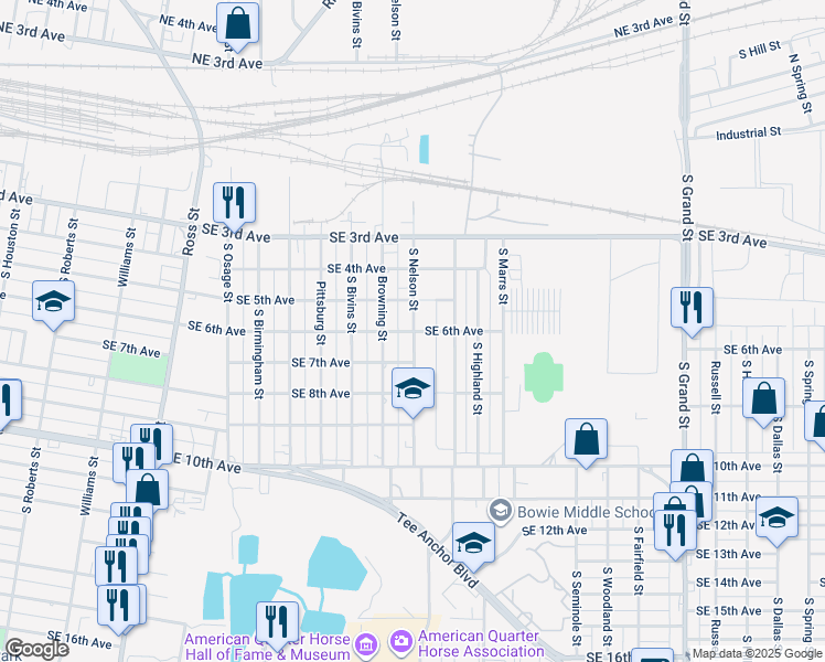 map of restaurants, bars, coffee shops, grocery stores, and more near 504 South Nelson Street in Amarillo