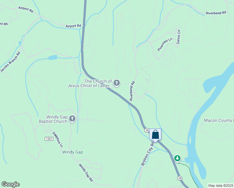 map of restaurants, bars, coffee shops, grocery stores, and more near Bryson City Road in Franklin