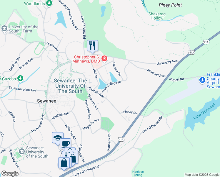 map of restaurants, bars, coffee shops, grocery stores, and more near in Sewanee