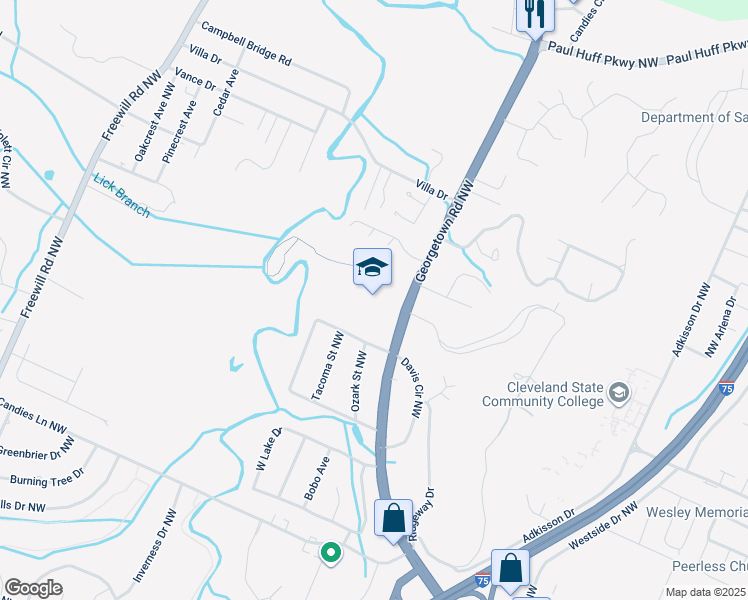 map of restaurants, bars, coffee shops, grocery stores, and more near 3635 Georgetown Road Northwest in Cleveland