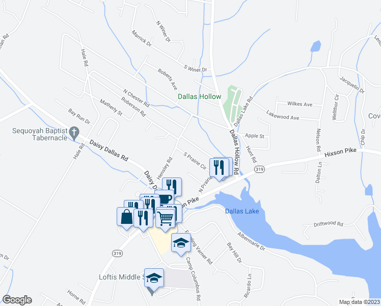 map of restaurants, bars, coffee shops, grocery stores, and more near 1840 North Prairie Circle in Hamilton County